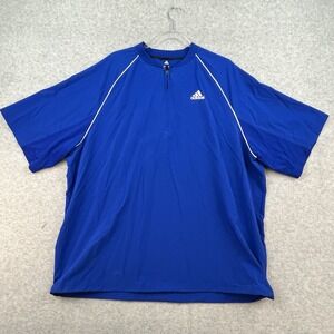 Adidas Pullover Mens XL Blue Quarter Zip Short Sleeve Golf Windshirt Mesh Vented
